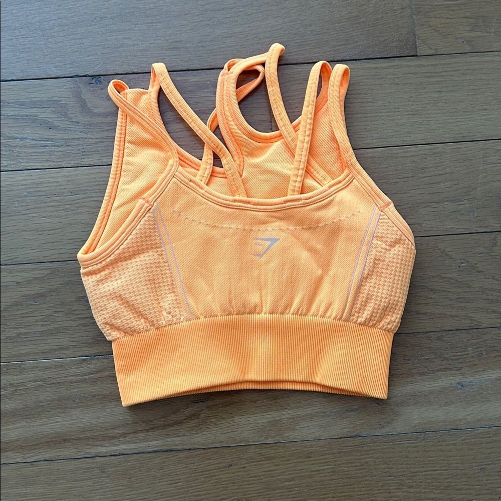 Gymshark Ultra Seamless Orange Sports Bra Women Size XS Strappy Back Activewear - Picture 5 of 7